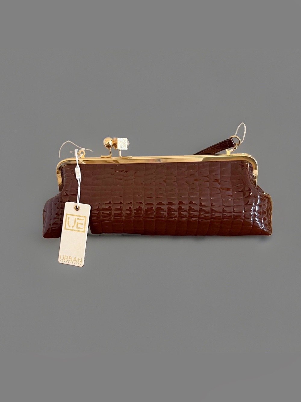 Urban Expressions Brown Croc-Embossed Frame Clutch